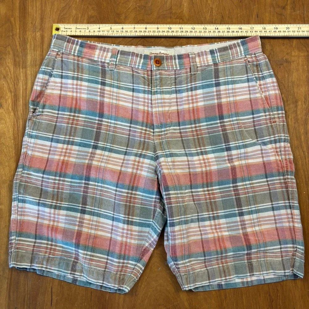 Tommy Bahama Plaid Linen‎ Shorts Lot 2 Mens Size 35 Summer Casual Beach Preppy
